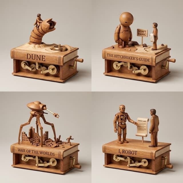 Product Marketing - Sci-Fi Book Automaton Macro Product Photography Prompt — output