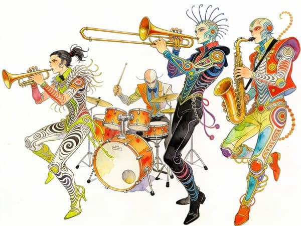 Band Illustration in a Hybrid Style of Moebius and Kim Jung Gi — output