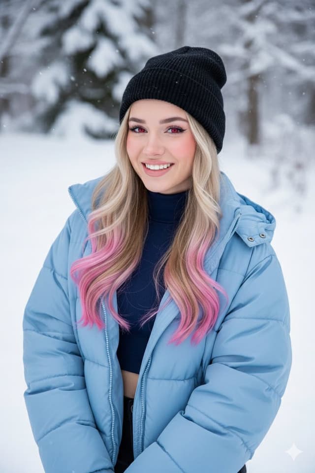 Profile / Avatar - Digital Art Portrait of Girl with Pink-Tipped Hair in Winter — output
