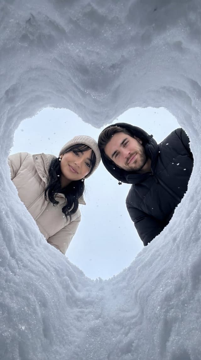 Cinematic Winter Photoshoot with Heart-Shaped Snow Frame — output
