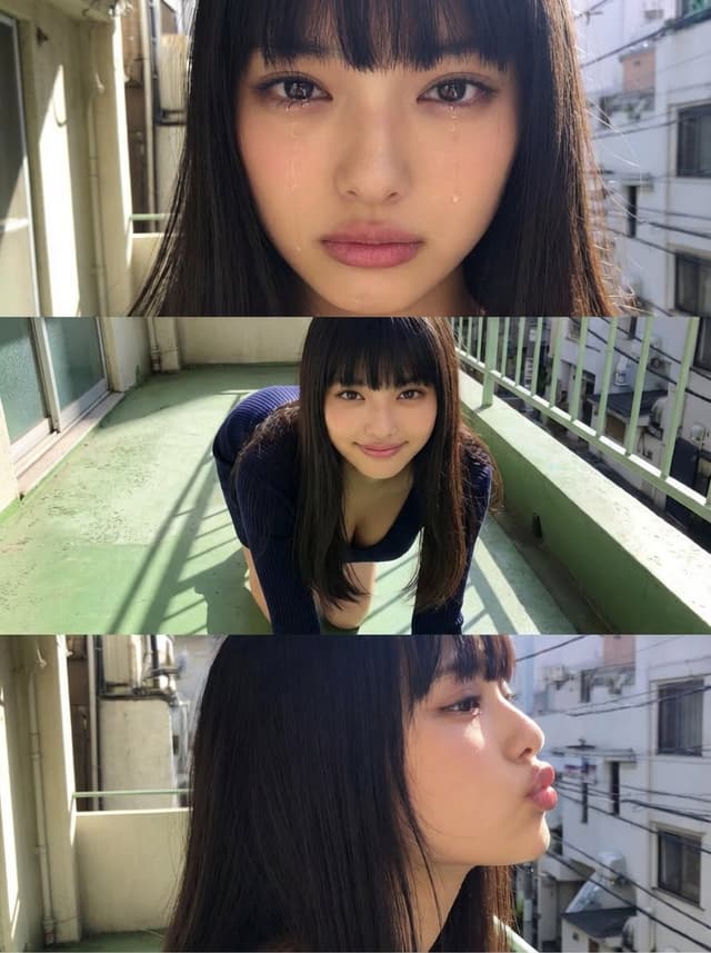 Horizontal three-panel emotional portrait from one image — output