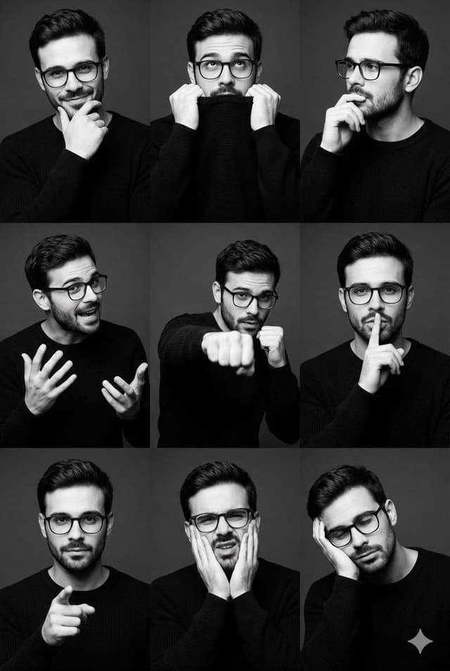 Profile / Avatar - Black and White Male Editorial Portrait Collage JSON Prompt — output