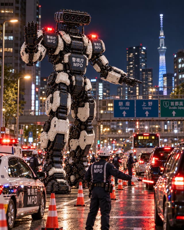 YouTube Thumbnail - Giant Robot Traffic Control