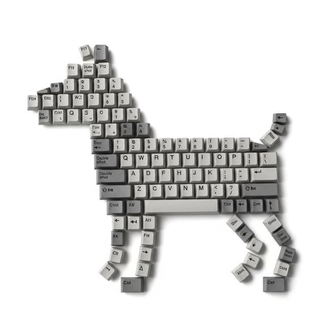 Top-Down Flat Lay of Dog Formed from Keyboard Keycaps — output