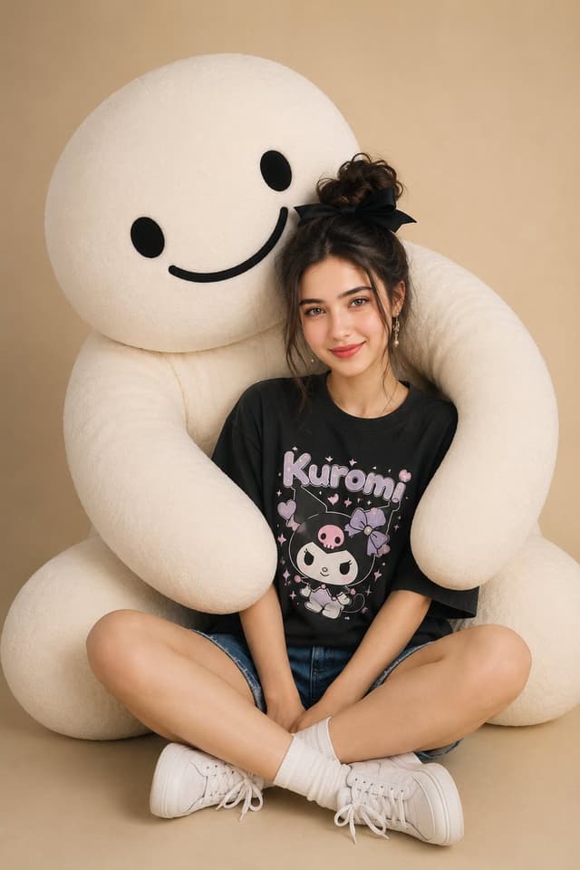 Profile / Avatar - Woman with Giant Plush Mascot — output
