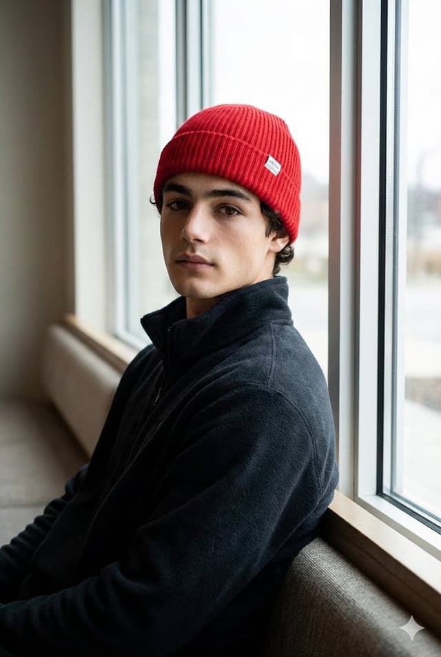Portrait with Red Knit Cap Prompt — output
