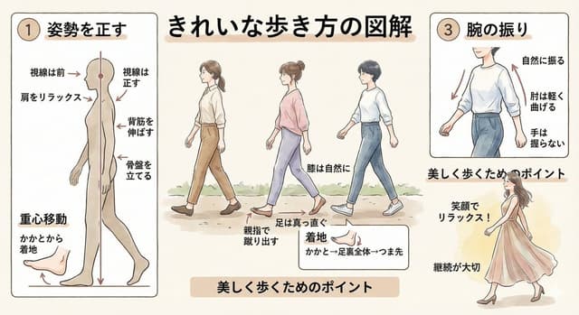 Diagram explaining how to walk beautifully — output