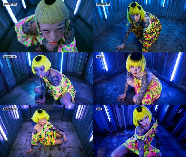 Social Media Post - Neon Fashion Model Comparison Collage — output