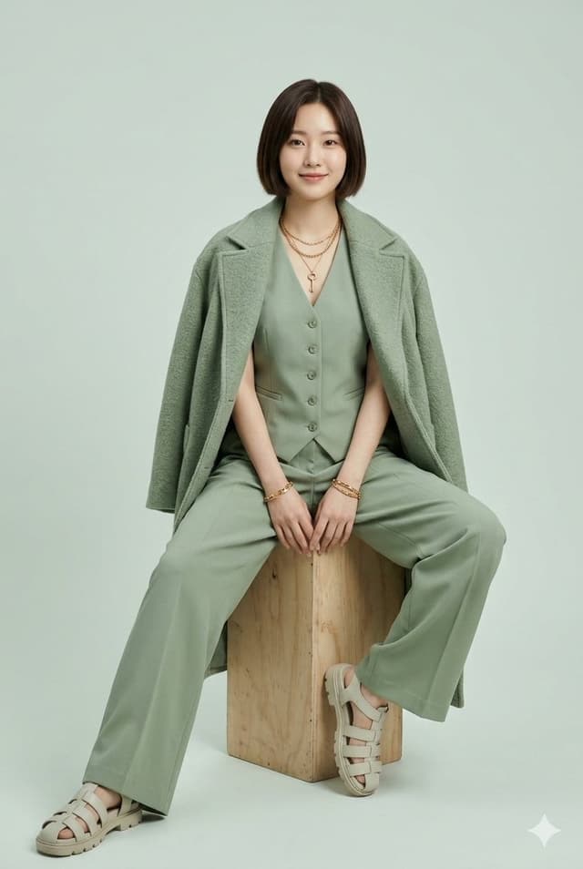 E-commerce Main Image - Monochrome Sage Green Fashion Lookbook — output
