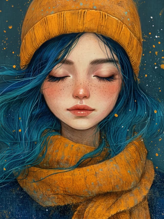 Profile / Avatar - Painterly Portrait with Teal Hair and Mustard Beanie — output
