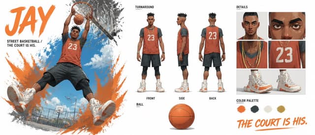 Comic / Storyboard - Basketball Character Bible Sheet — output