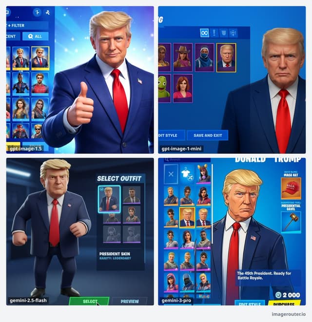 Fortnite Screenshot of Trump Skin Selector Menu — output
