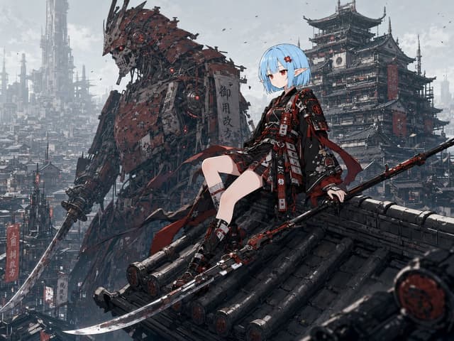 Comic / Storyboard - Cyberpunk Samurai Elf on Temple Roof — output