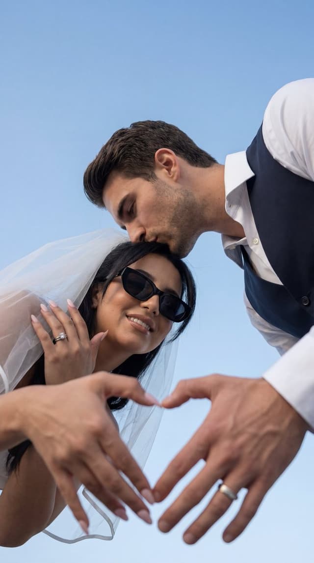 Social Media Post - Low-Angle Wedding Editorial with Heart Hands — output