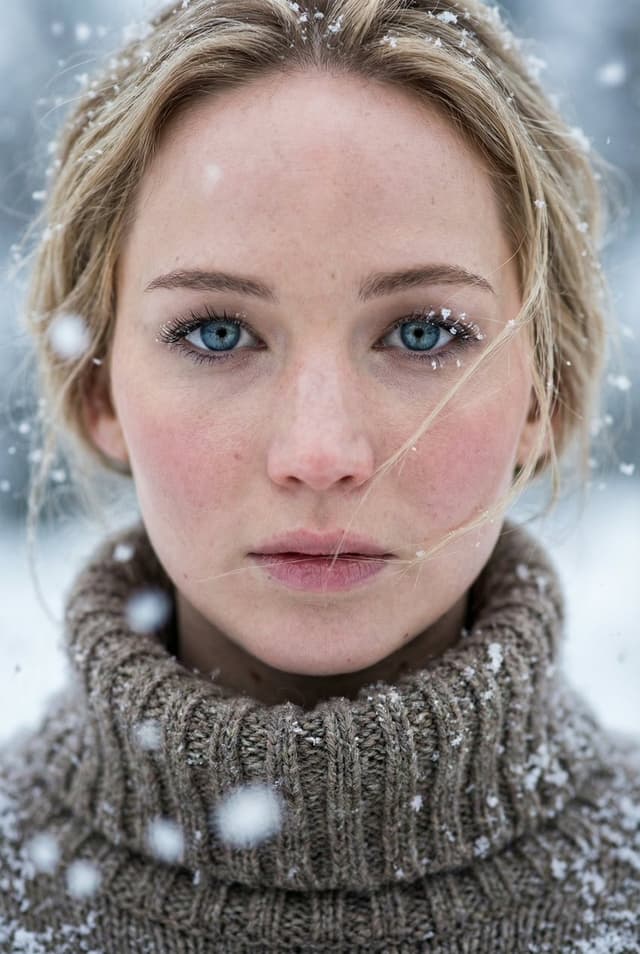 Ultra-Photorealistic Winter Portrait Macro Focus (Jennifer Lawrence) — output