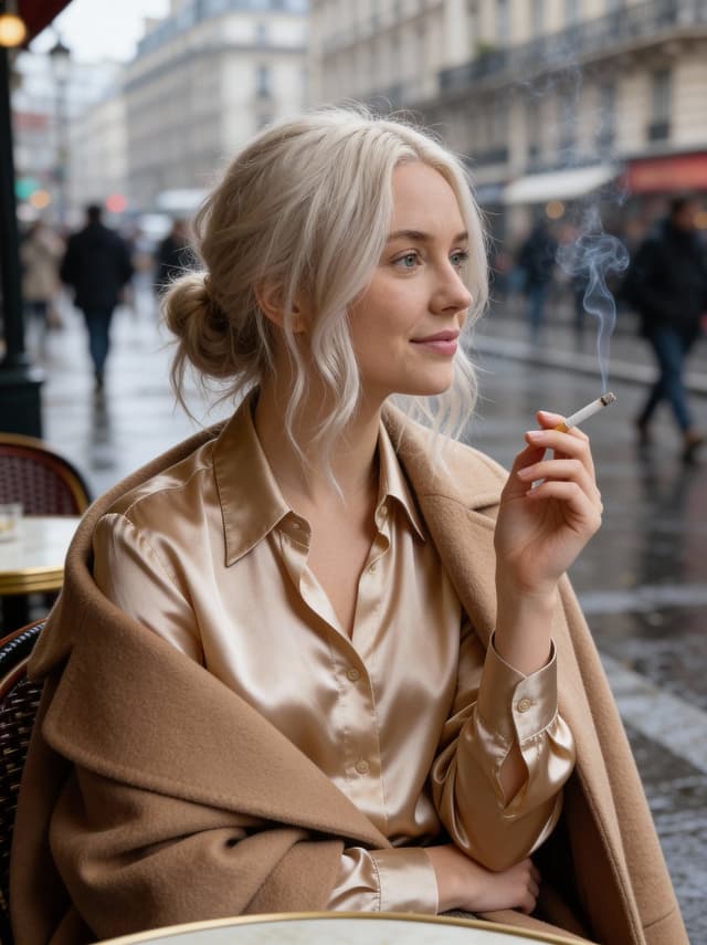 Moody Parisian Cafe Portrait Prompt — output