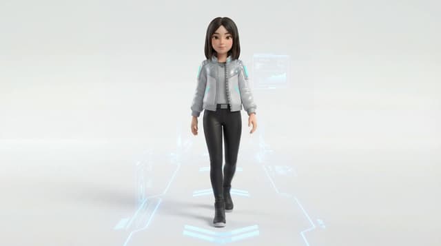 Game Asset - Medium Shot of Character Interacting with Floating Interface — output