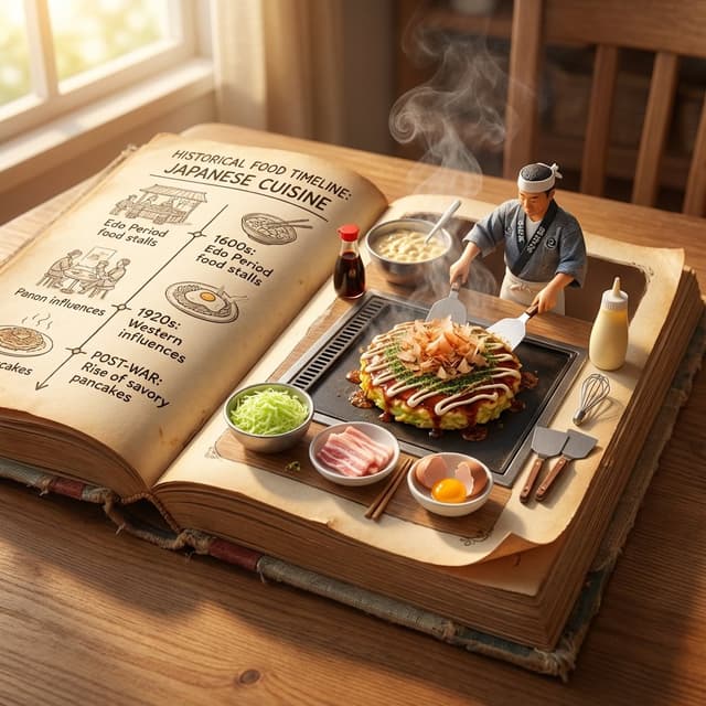 Social Media Post - Vintage Cookbook Food Scene Template (Okonomiyaki) — output
