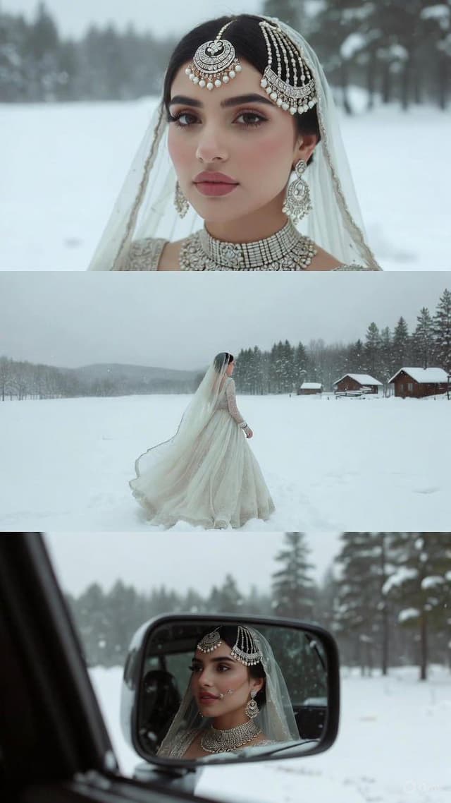 Product Marketing - South Asian Bride in Snowy Landscape Collage — output