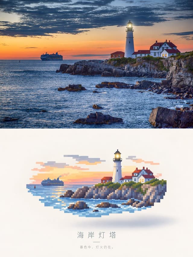 Social Media Post - Photorealistic Lighthouse to Pixel Art