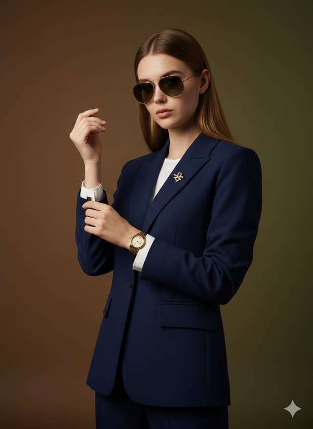 Cinematic Luxury Portrait of Woman Adjusting Cufflinks — output