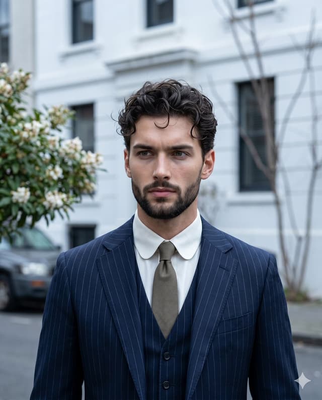 Product Marketing - Sophisticated Urban Pinstripe Suit Portrait — output