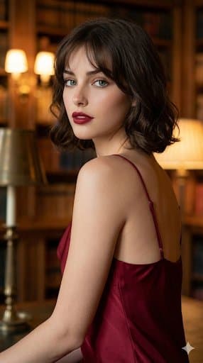 Cinematic Red Dress Portrait in a Vintage Library — output