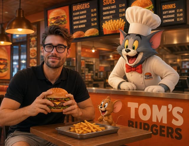 Comic / Storyboard - Joyful Fast-food Restaurant Crossover Scene — output