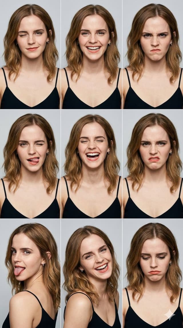 Profile / Avatar - 3x3 Grid Portrait Photos with Differentiated Expressions — output