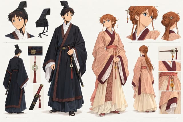 Infographic / Edu Visual - Anime Character Design Sheet: Traditional Hanfu Couple — output