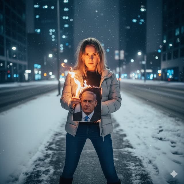 Defiant Woman Lighting Cigarette with Burning Photo — output