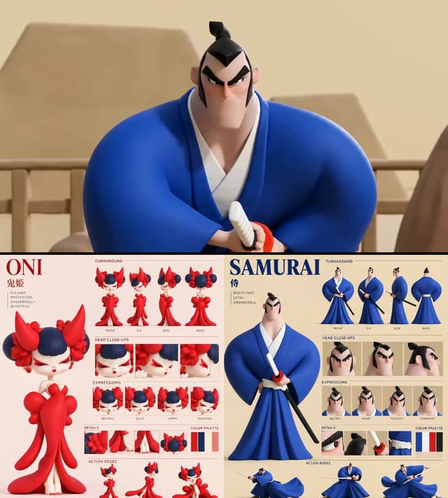 Samurai and Oni Geisha Clay Animation