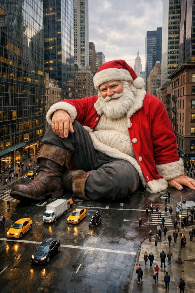 Gigantic Santa Claus on NYC Avenue (Structured Prompt) — output
