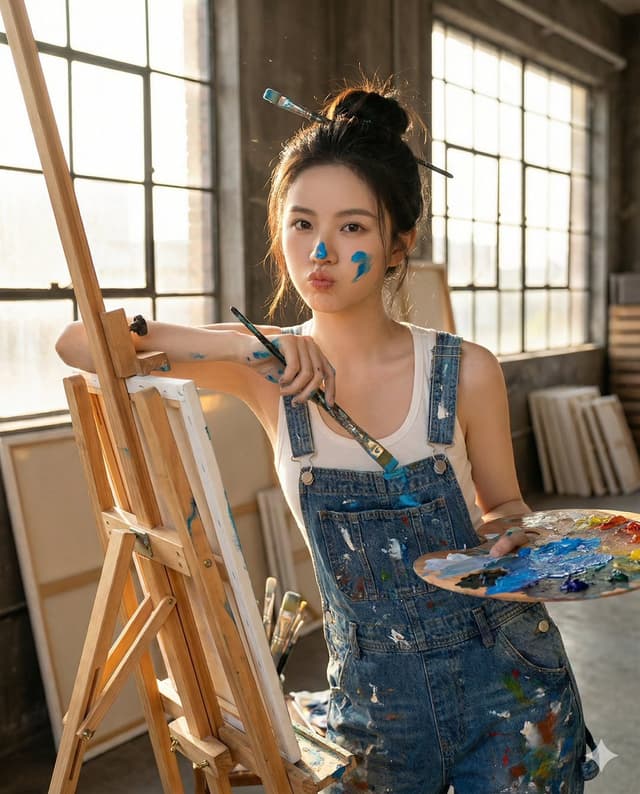 Hyper-Realistic Portrait of a Pouting Oil Painting Artist — output