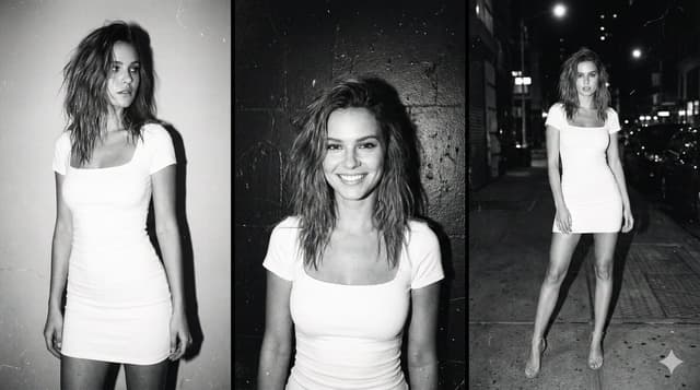 Comic / Storyboard - Multi-panel black and white film photo of model — output