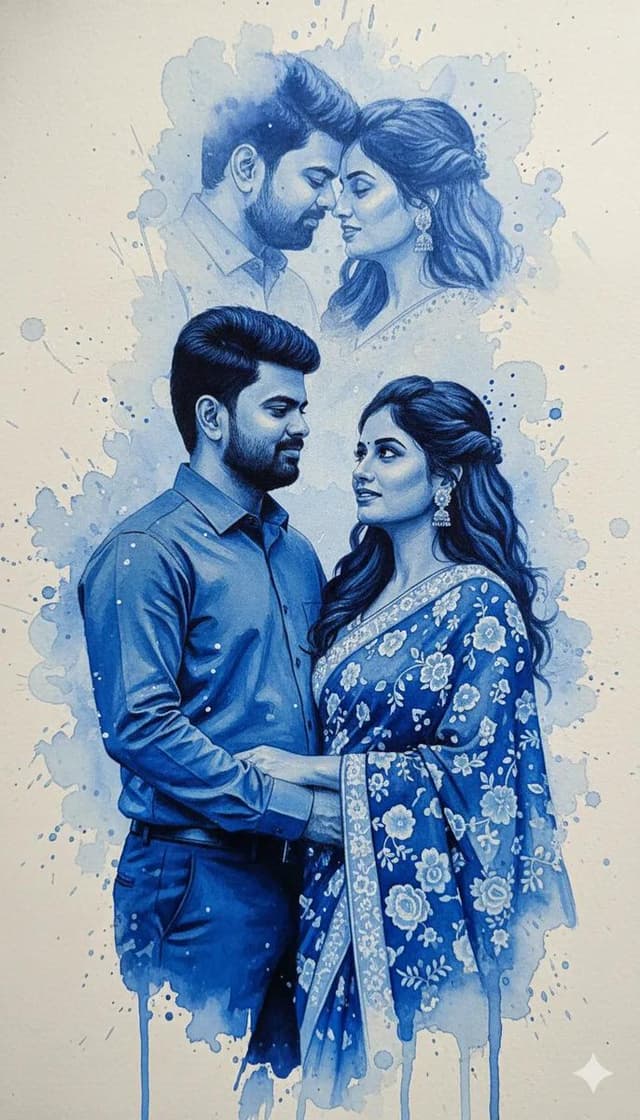 Romantic Blue Ink Spill Portrait — output