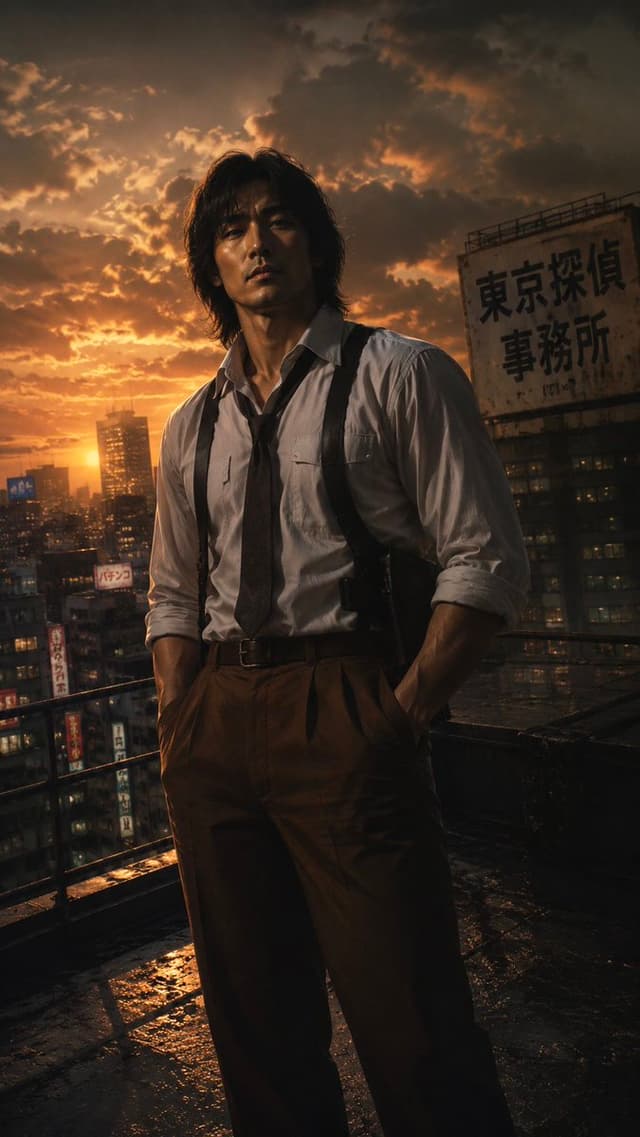 Comic / Storyboard - Tokyo Noir Detective Rooftop Portrait — output