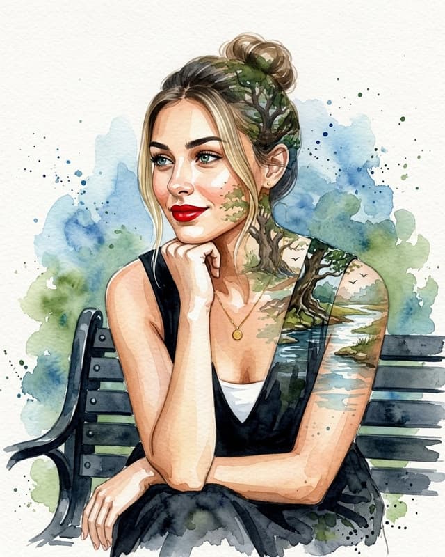 Profile / Avatar - Double Exposure Watercolor Portrait — output