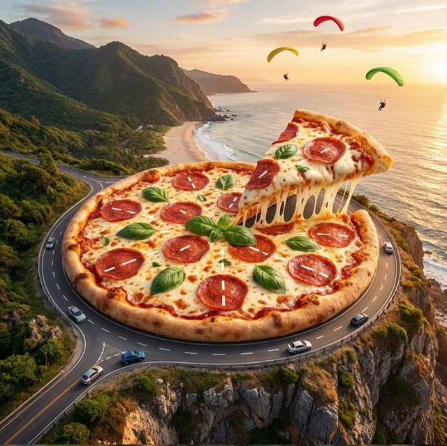 Surreal Pizza Landscapes and Cyberpunk Cars — output