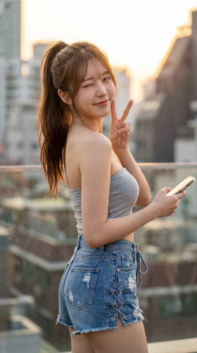 Profile / Avatar - Hyper-realistic Flirty Golden Hour Portrait in Bikini and Denim Shorts — output