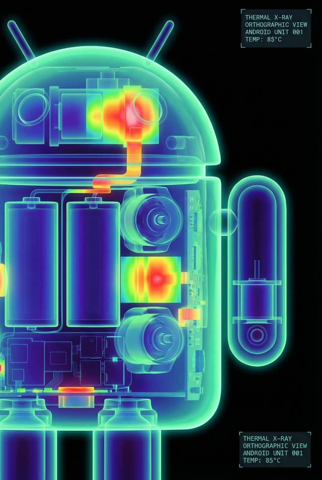 High-Contrast Thermal X-Ray Render of Android Robot — output