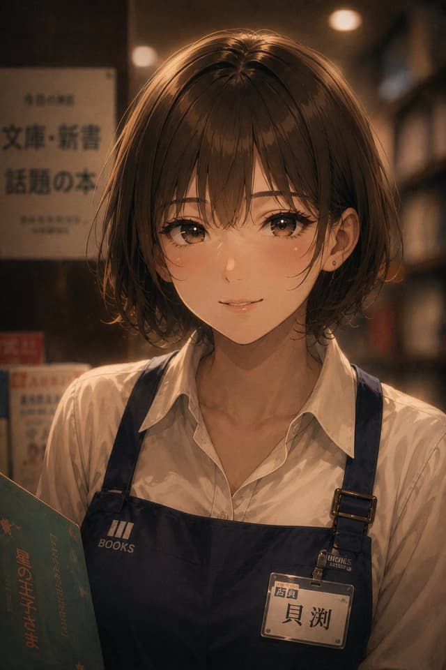 Profile / Avatar - Warm Anime Bookstore Clerk Portrait — output