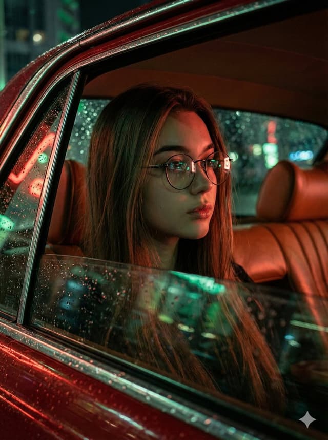 Cinematic Rainy Night Car Portrait Prompt — output