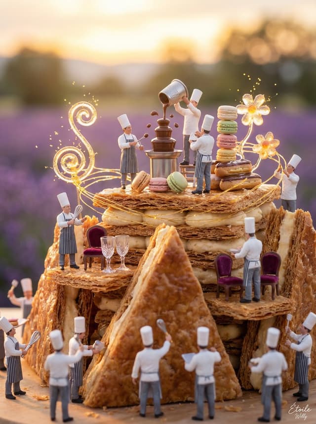 Micro Diorama of Chefs Building a French Patisserie — output