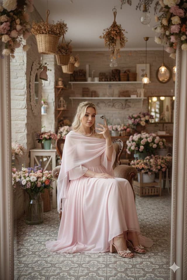 Profile / Avatar - Fairy-Core Gown Mirror Selfie in a Floral Cafe — output