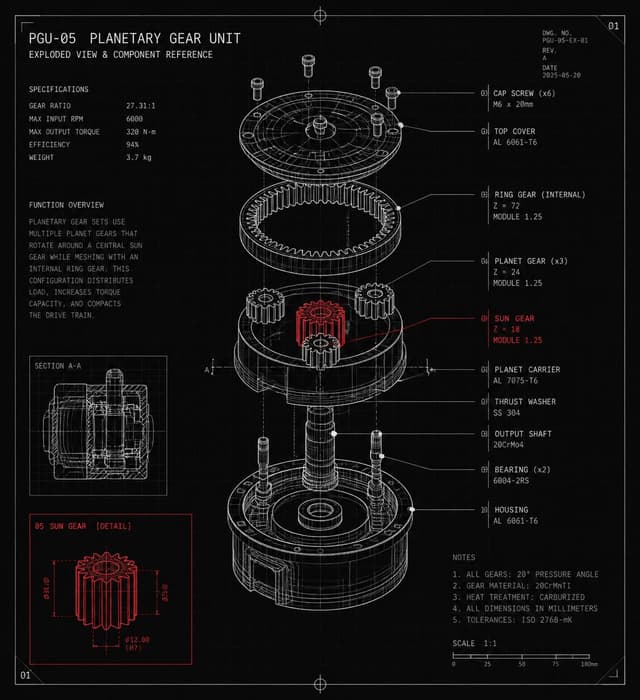 Infographic / Edu Visual - Planetary Gear Unit Blueprint — output