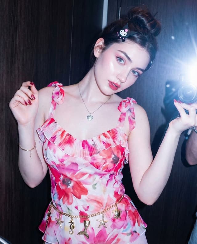 Hyper-realistic portrait of woman in floral dress prompt (partial) — output
