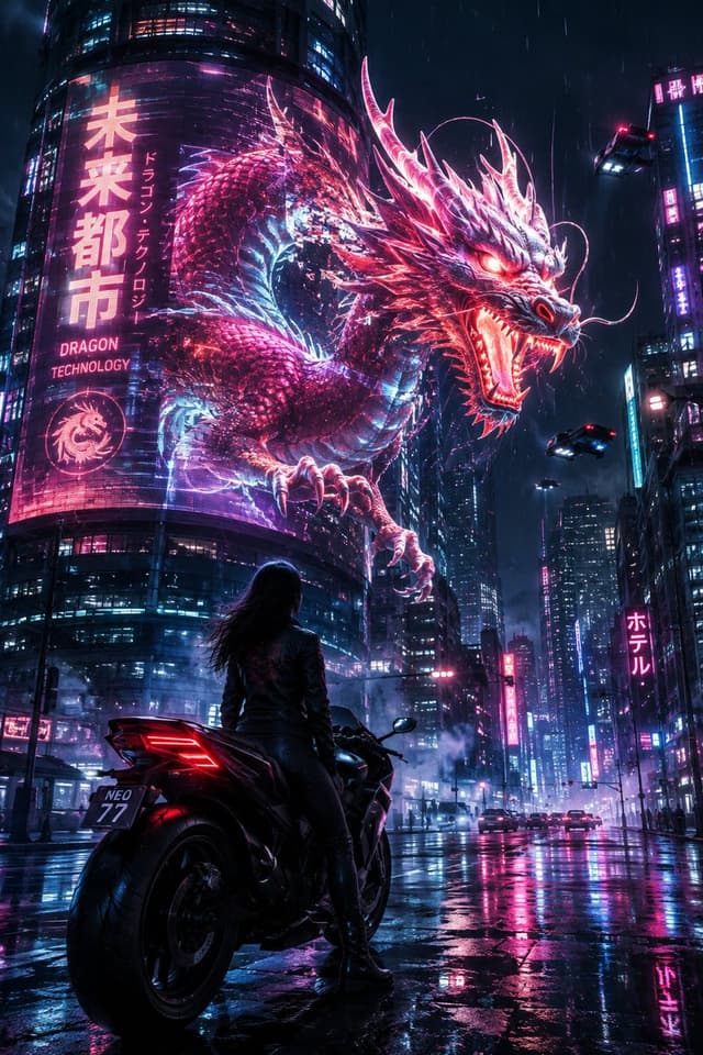 YouTube Thumbnail - Cyberpunk Neon Dragon Awakening — output