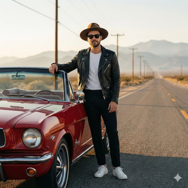 Retro Americana Fashion Portrait with Vintage Car — output