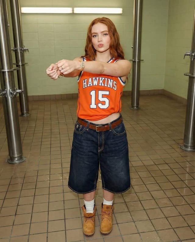 Y2K Streetwear Portrait of Sadie Sink in a Locker Room — output
